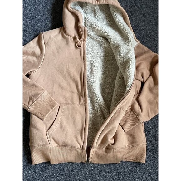 Uniqlo Womens Sherpa Lined Hoodie Full Zip Jacket  Size Large Peach - Picture 1 of 6